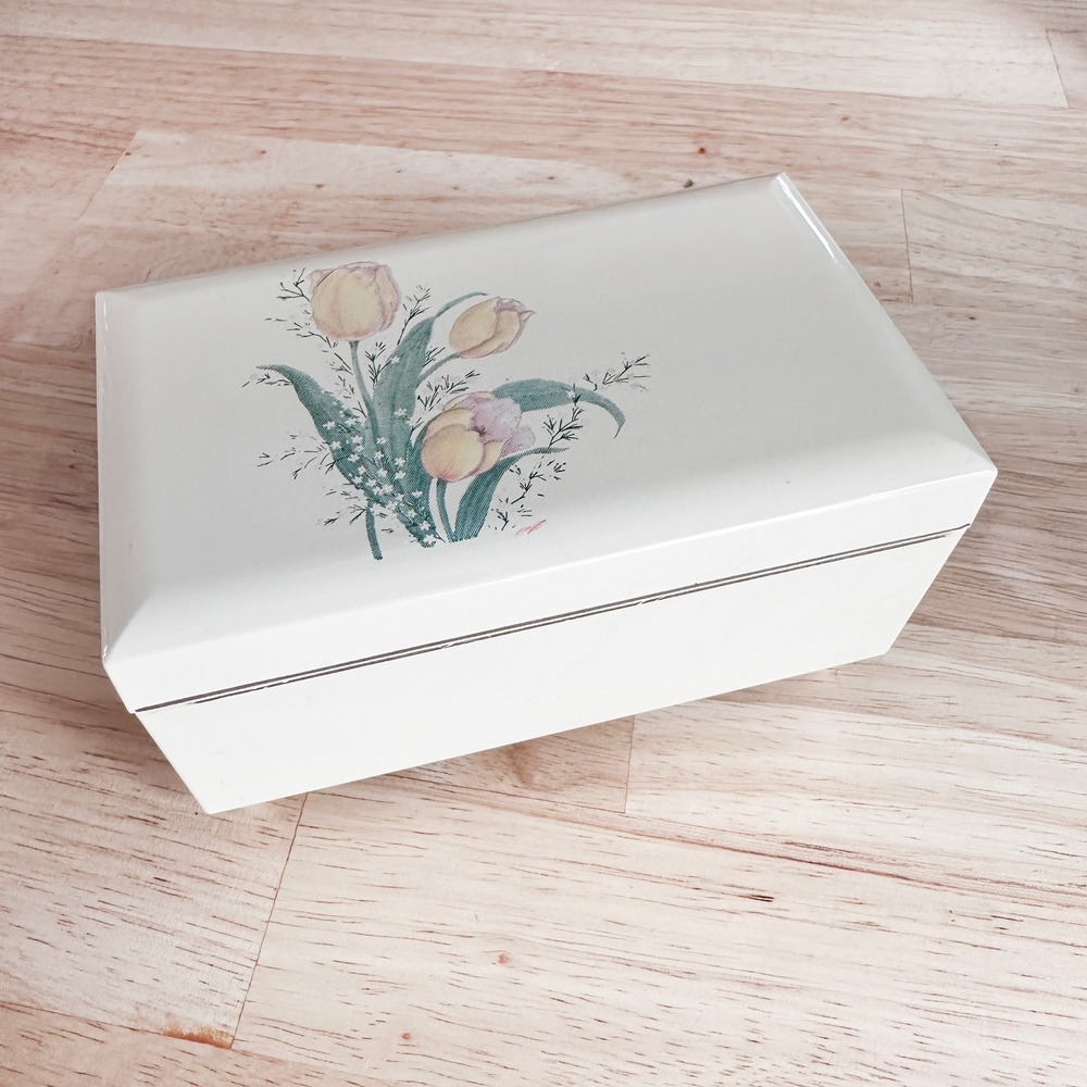 Vintage Music Box OTAGIRI‎ Japan Lacquerware Tulips Floral Jewelry Bouquet